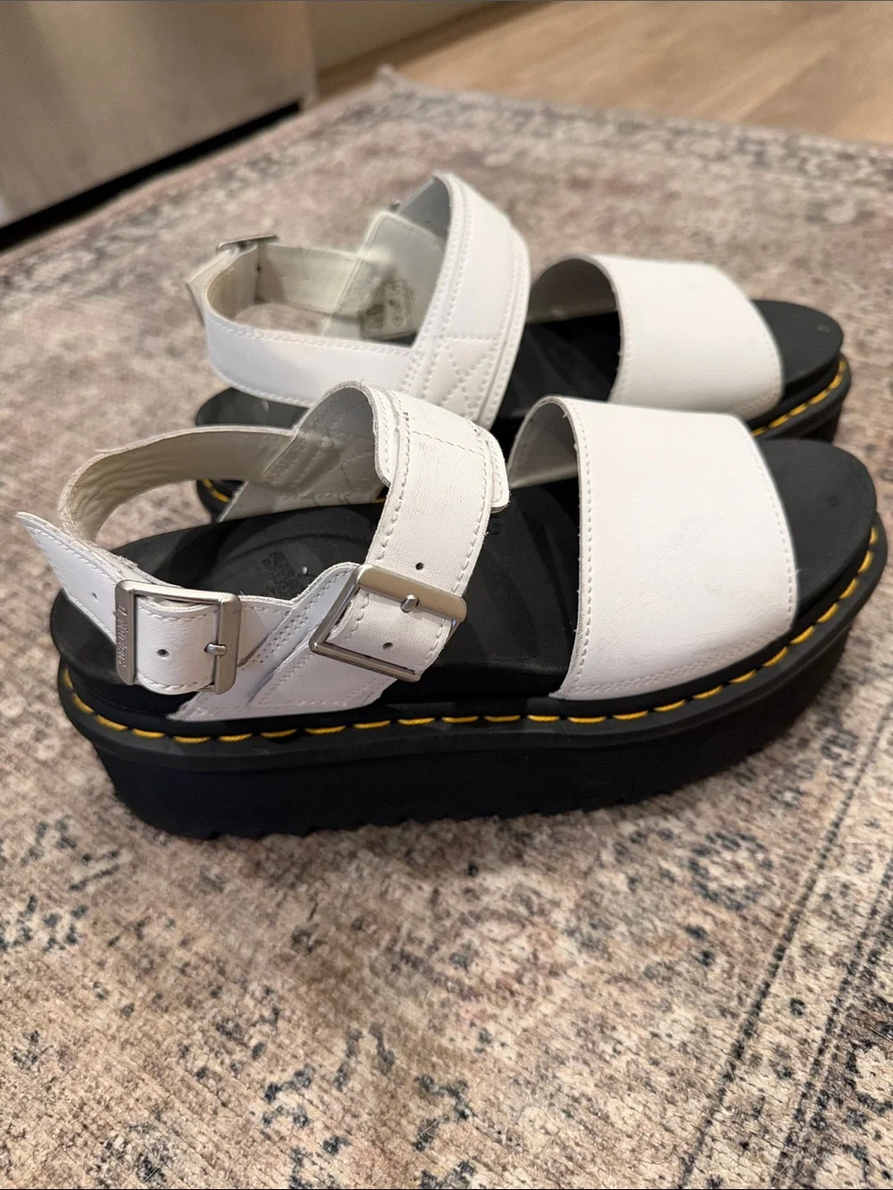 Dr. Martens White Platform Sandal with Black Sole